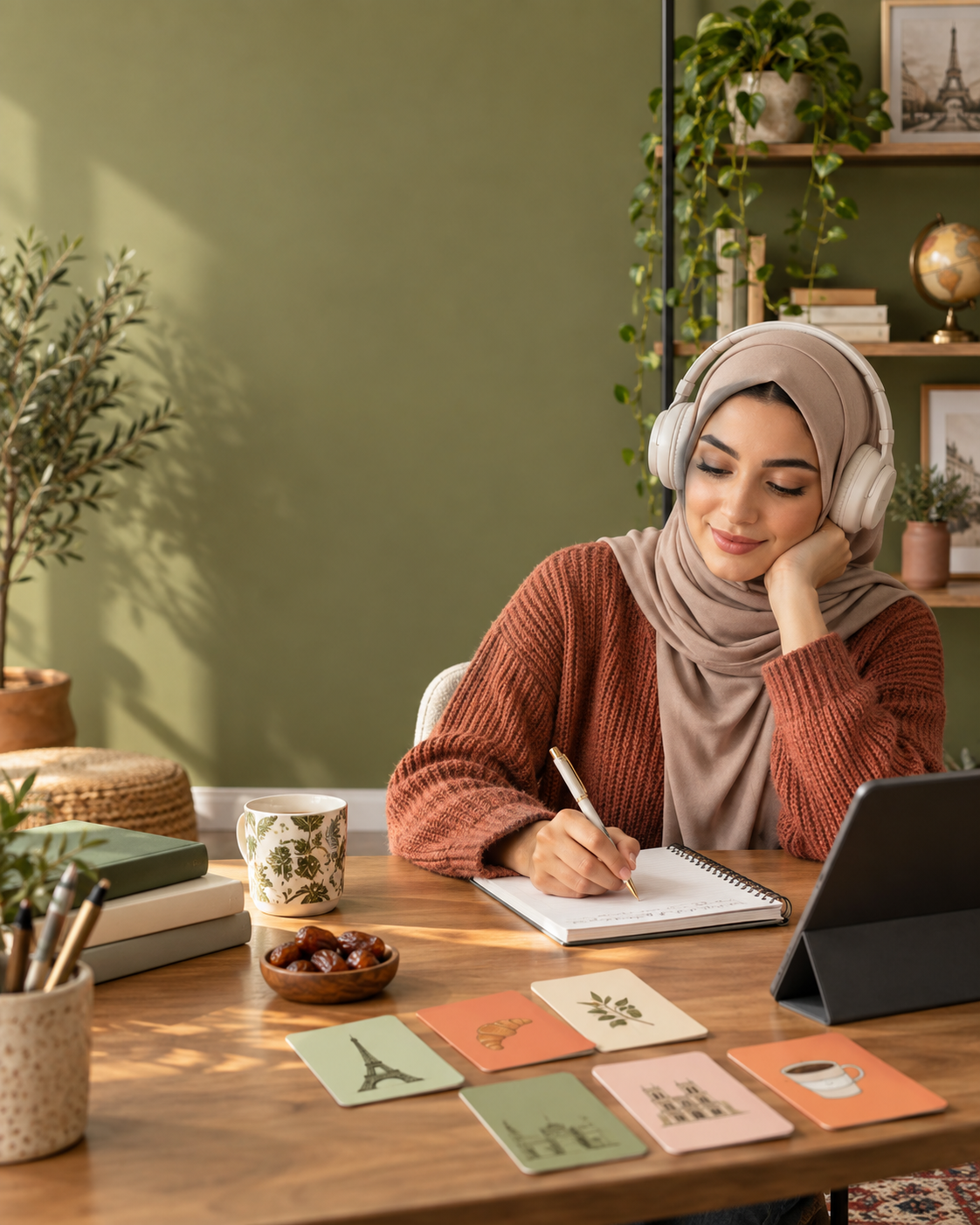 طالبة تستعد لتعلم اللغة الفرنسية